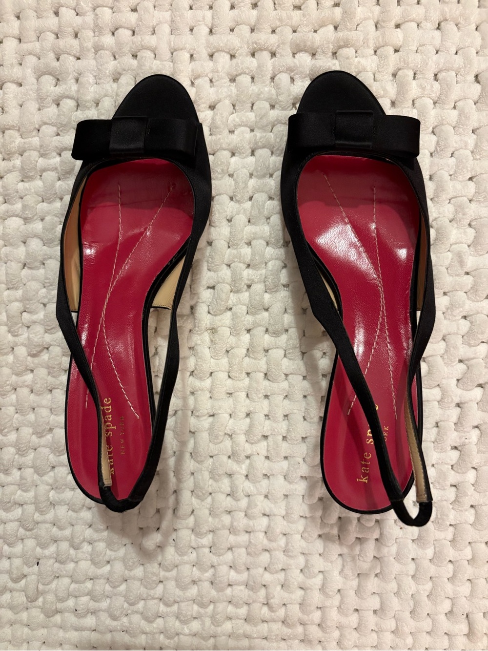 Kate Spade Black Slingback Satin Heel with Pink Insole and Bow